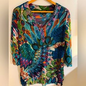Double Decker woman's medium colorful sheer cover-up top lightweight casual